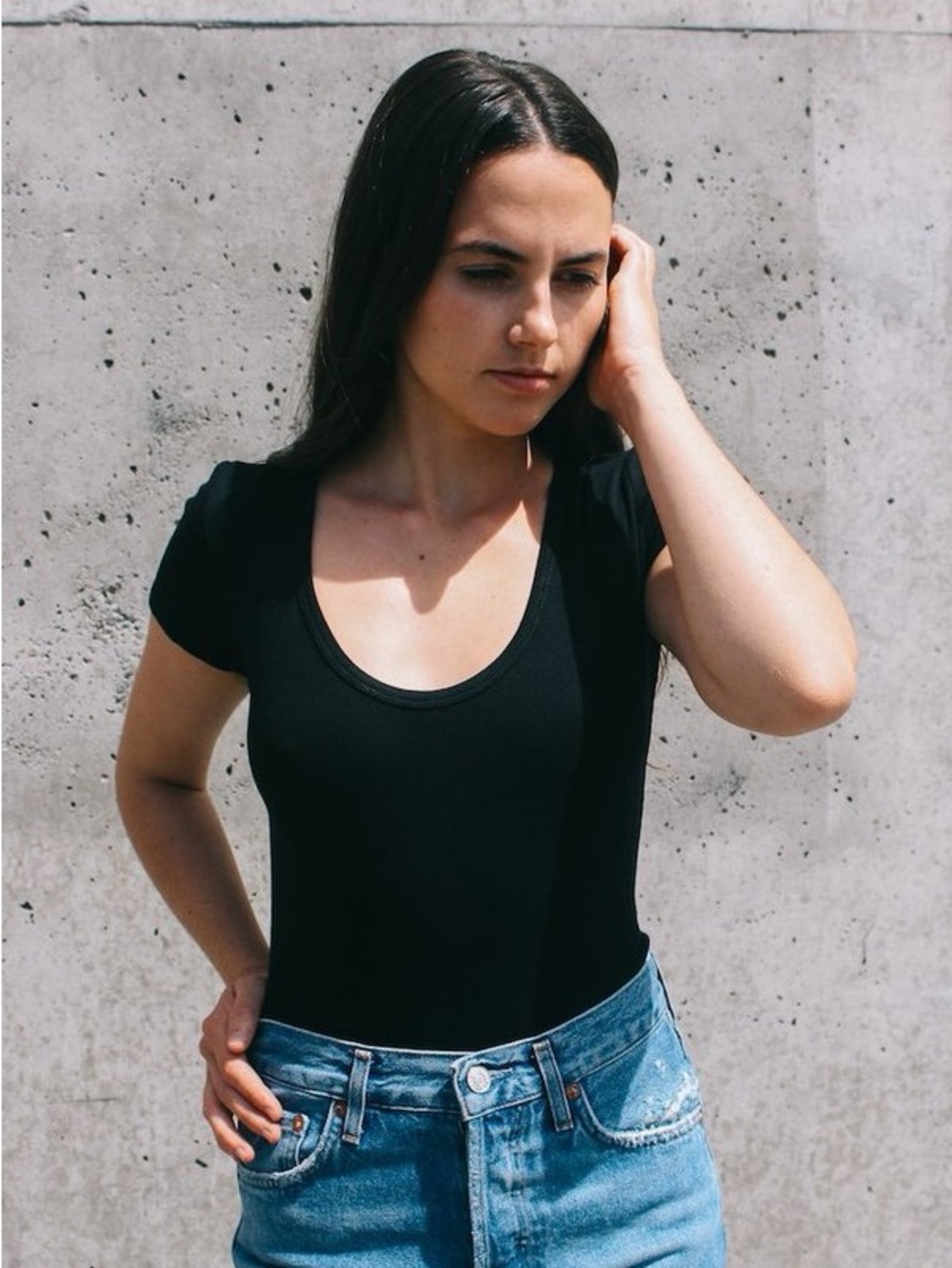 AGOLDE Short Sleeve Rib Bodysuit in Black